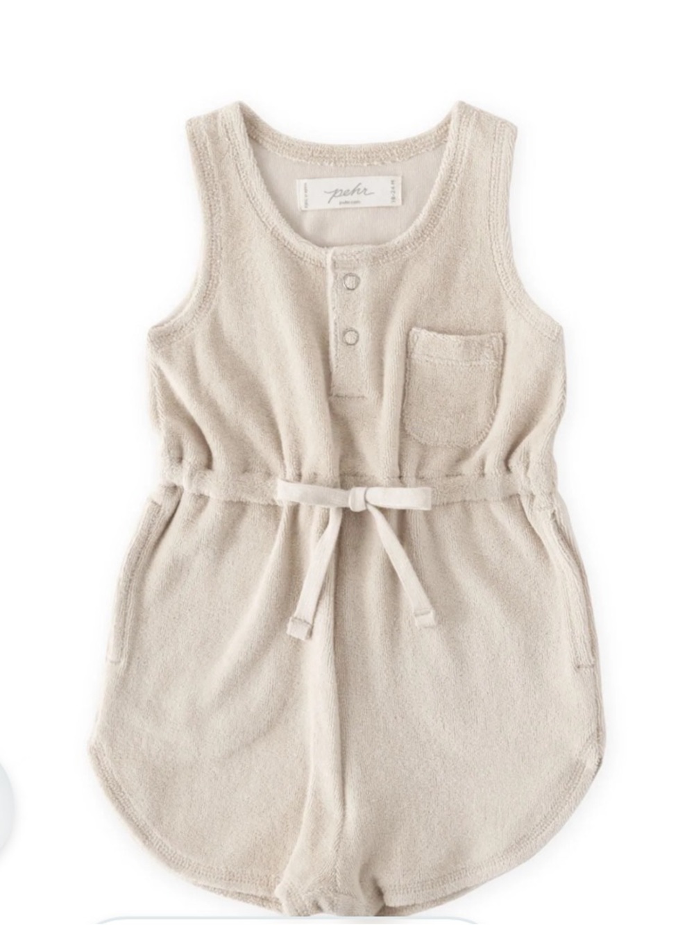 Pehr Toddler Classic Terry Drawstring Romper Sand 2T